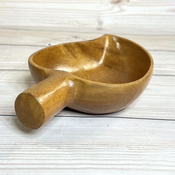 Vintage Wooden Leaf Shape Monkey Pod 9.5” Wood Bowl Nut Dish Scoop Ladle Acorn - Picture 4 of 13
